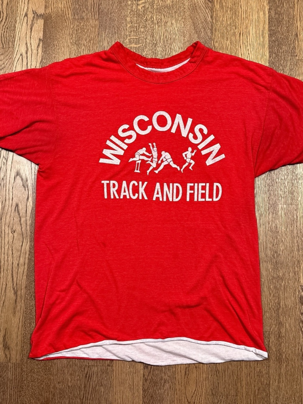 Vintage 70s Champion Double Face Wisconsin Track Field Reversible T Shirt Mens L